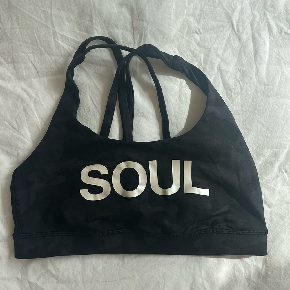 Lululemon X soul cycle black and gray camo wunder under sports bra